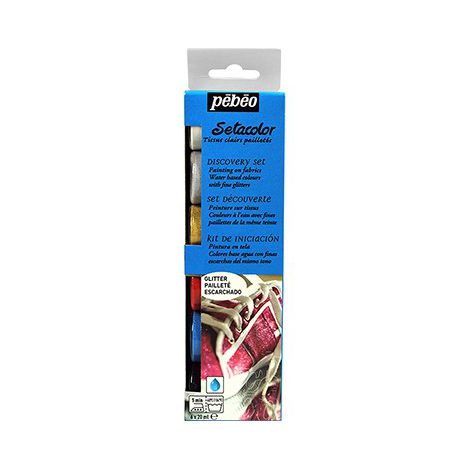 Farby do tkanin Pebeo Setacolor Glitter, 6 kolorów x 20ml